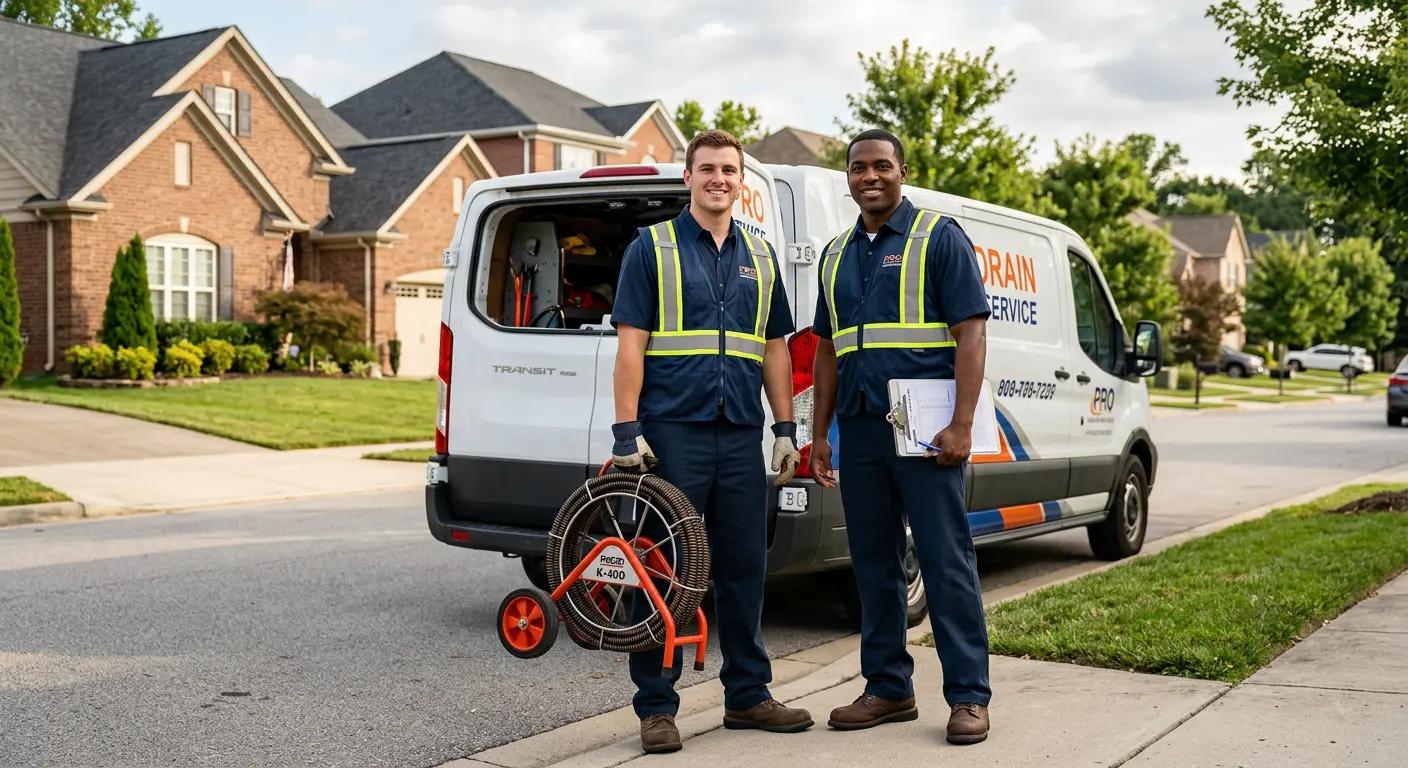 Sewer and drain service team with equipment ready for work in Laurel